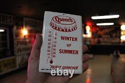 RARE 1960s QUENCH SODA POP DEALER PAINTED METAL THERMOMETER SIGN COKE COLA CRUSH