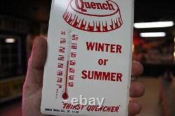 RARE 1960s QUENCH SODA POP DEALER PAINTED METAL THERMOMETER SIGN COKE COLA CRUSH