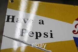 RARE 5 x 8 MUSTARD YELLOW HAVE A PEPSI COLA PORCELAIN METAL SIGN COKE SODA POP