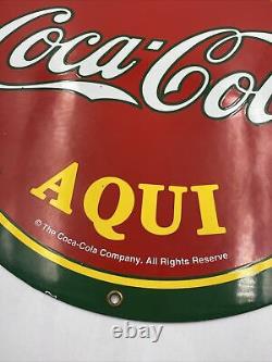 RARE VINTAGE SPANISH MEXICAN Metal Coca-Cola Coke Porcelain Enamel Sign 13