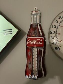 RARE Vintage 1960's French Canadian Coca Cola Bottle Tin Metal Thermometer