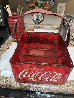 RARE Vintage Embossed Coke Coca Cola Metal Original Stadium 12 Bottle Carrier