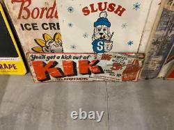 RARE Vintage KIK Soda 5 Cent Metal Sign Football GAS OIL COLA COUNTRY STORE