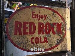 RARE! Vintage Red Rock Cola Metal Flange Sign SODA GAS OIL-SCARCE! 16 x 12