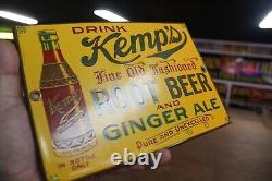 Rare Drink Kemp's Root Beer Ginger Ale Dealer Porcelain Metal Sign Bottle Coke