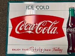Retro Ice Cold Coca Cola Fishtail Metal Sign 27x19 USA Made