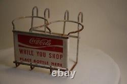 SCARCE 1960s ENJOY COCA COLA WHILE YOU SHOP PAINTED METAL SHOPPING CART SIGN