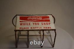 SCARCE 1960s ENJOY COCA COLA WHILE YOU SHOP PAINTED METAL SHOPPING CART SIGN