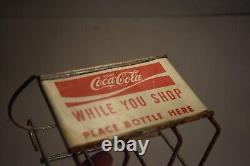 SCARCE 1960s ENJOY COCA COLA WHILE YOU SHOP PAINTED METAL SHOPPING CART SIGN