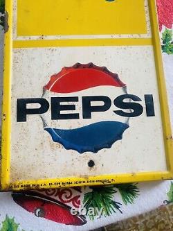 Say Pepsi Please Vintage Metal Pepsi-Cola Soda Sign Intact Thermometer 1964