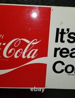 VINTAGE METAL 1970'S ENJOY COCA-COLA IT'S THE REAL THING COKE SIGN 15x 30