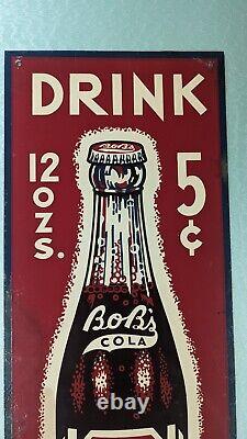 VINTAGE ORIGINAL Bob's Cola BOTTLE METAL SIGN 7x21 Inches Soda Atlanta GA 5 Cent