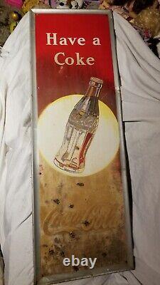 Vertical Coca-cola Sign Coke Embossed Metal Soda From Gas Station Not Porcelain
