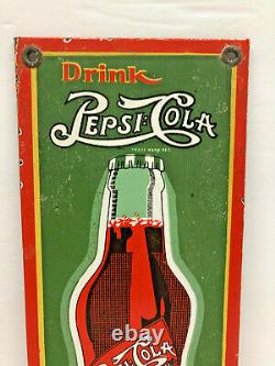 Vintage 12 x 4.5 Porcelain Drink Pepsi Cola Door Push Pull Enamel Metal Sign