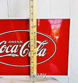 Vintage 1930's Drink Coca Cola Cooler Embossed Metal Plate Sign