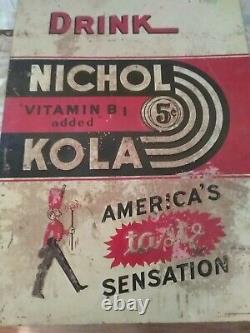 Vintage 1930's LARGE Nichol Kola Metal Embossed Sign Soda Cola Advertisement
