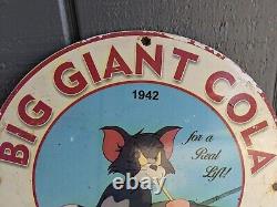 Vintage 1942 Giant Cola Porcelain Enamel Metal Advertising Soda Sign 12