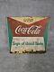 Vintage 1950's Ice Cold Coca Cola Fishtail Metal Sign Original Tin