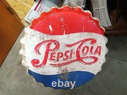 Vintage 1950s-1960's PEPSI COLA Bottle Cap Sign 19 1/4in. Metal Embossed