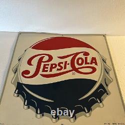 Vintage 1950s-1960's PEPSI COLA Bottle Cap Sign Metal 25x25 OEM