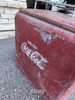Vintage 1950s Coca Cola Soda Pop Red Metal Cooler with Shelf Tray & Drain Cap