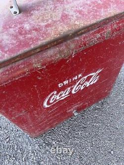Vintage 1950s Coca Cola Soda Pop Red Metal Cooler with Shelf Tray & Drain Cap