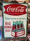 Vintage 1960 RARE MINTY NOS Coca-Cola KING SIZE Carton Metal Sign 28 x 20