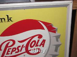 Vintage 1960's PEPSI COLA Bottle Cap Metal Sign, Stout # M-203