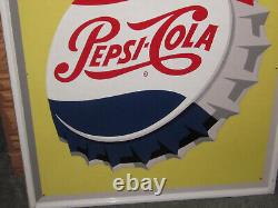 Vintage 1960's PEPSI COLA Bottle Cap Metal Sign, Stout # M-203
