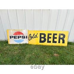 Vintage 1960s Pepsi Cola Soda / Cold Beer Metal Large Advertising Sign Baseball