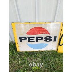 Vintage 1960s Pepsi Cola Soda / Cold Beer Metal Large Advertising Sign Baseball