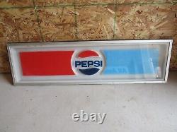 Vintage 36 x 10 Pepsi Cola Soda Pop Advertising Sign Plexiglass Metal Frame