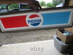 Vintage 36 x 10 Pepsi Cola Soda Pop Advertising Sign Plexiglass Metal Frame