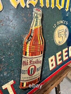 Vintage 5 Cent Old Fashioned Root Beer Metal Sign 32 x 23 GAS OIL SODA COLA