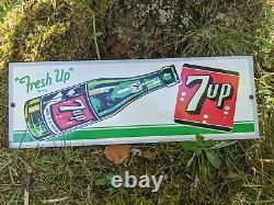 Vintage 7up Porcelain Metal Gas Pump Sign Soda Cola 7 Up
