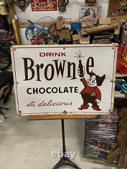 Vintage Brownie Chocolate Soda Cola Drink Metal Embossed Sign 28 x 20 Gnome