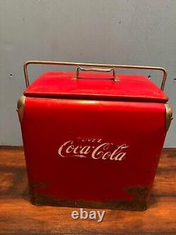 Vintage COCA-COLA RED Metal Cooler Soda Drink in French