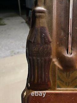 Vintage Coca-Cola Double Bottle Rusty Patina Metal Thermometer Sign 1930's