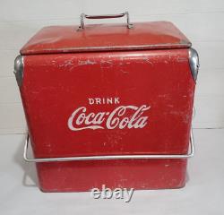 Vintage Coca Cola Metal Cooler Arkansas City KS. 17 x 17 x 12 with Tray
