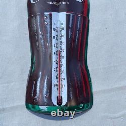 Vintage Coca Cola Soda Bottle Metal Sign With Thermometer 17 x 5 with Box