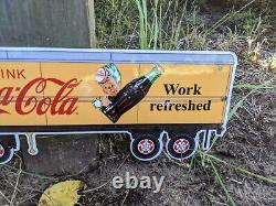 Vintage Coca-cola Coke Truck Semi Porcelain Metal Gas Pump Sign Soda Cola