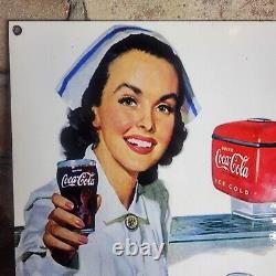 Vintage Coca-cola Porcelain Beverage Soda Gas Station Metal 12x8 Sign Coke Cola