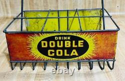Vintage Double Cola 6-Pack Soda Pop Bottle Wire & Metal Caddy Carrier