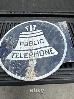 Vintage Double Sided OLD EARLY Telephone Metal Flange Sign GAS OIL SODA COLA