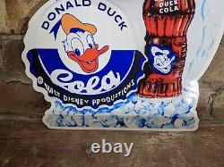 Vintage Duck Cola Soda Pop Enamel Metal Porcelain Sign 12 X 10.5
