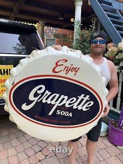 Vintage Early Lg 38 inch Grapette Grape Soda Pop Metal bottle Cap Sign Coca Cola