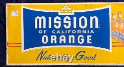 Vintage Early Mission Orange Soda Pop Metal Sign bottle graphic 12 by 30