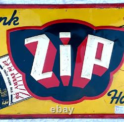 Vintage Early Rare Zip Soda Pop Metal Sign bottle graphic 15 by 28