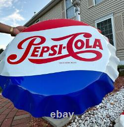 Vintage Large Embossed Pepsi Cola Bottle Cap 26.5 Metal Sign Stout Marketing