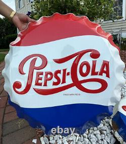 Vintage Large Embossed Pepsi Cola Bottle Cap 26.5 Metal Sign Stout Marketing
